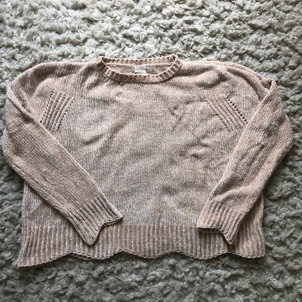 Altar’d State Cream Scalloped Chenille Sweater